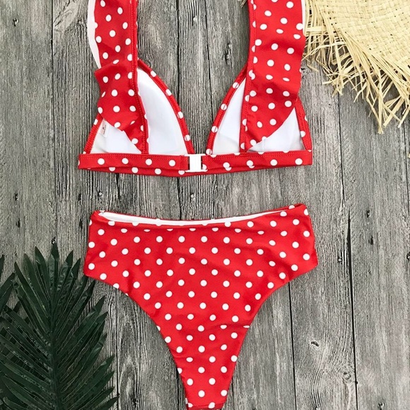 Retro Vintage High Waist Red Polka Dot Bikini - Picture 3 of 3